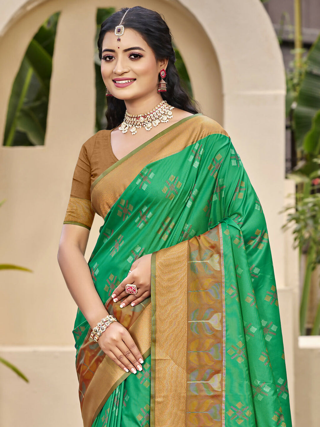 Shree Shyam Fashion Pochampalli Silk Brown Saree - Distacart