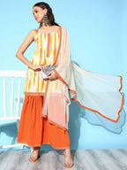 Ahalyaa Women's Orange Crepe Printed Kurta Sharara Set With Dupatta - Distacart