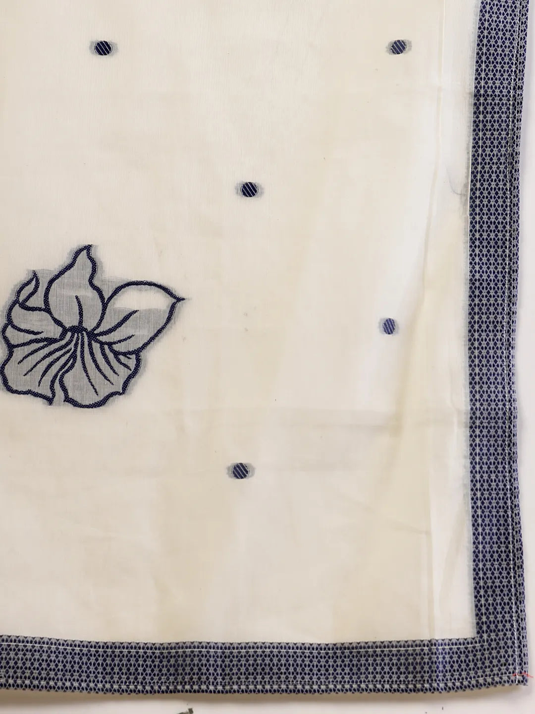 Yufta Off White Handloom Cotton Jacquard Kurta Set With Pant & Dupatta - Distacart