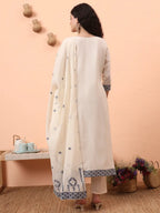 Yufta Off-White Handloom Cotton Kurta Dupatta Pant Set With Cotton Mal Lining - Distacart