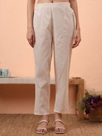 Yufta Off-White Handloom Cotton Weaved Kurta Dupatta Pant Set With Cotton Mal Lining - Distacart