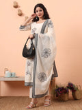 Yufta Off-White Handloom Cotton Weaved Kurta Dupatta Pant Set With Cotton Mal Lining - Distacart