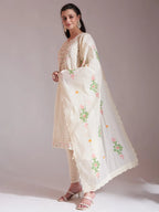 Yufta Off-White Pure Handloom Cotton Weaved Kurta Dupatta Pant Set