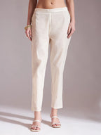 Yufta Off-White Pure Handloom Cotton Weaved Kurta Dupatta Pant Set