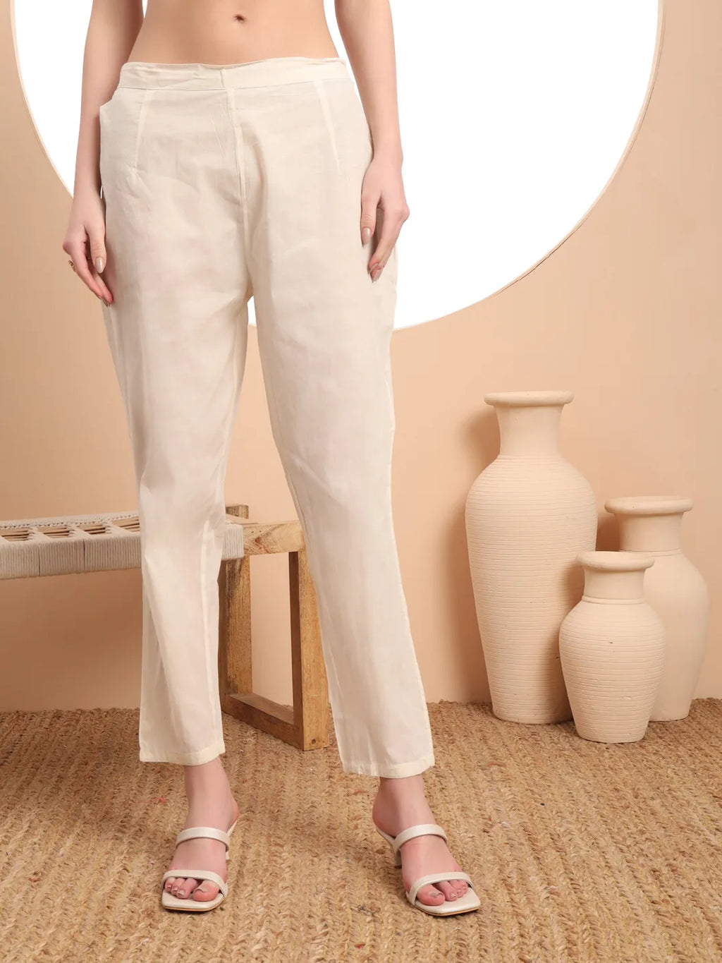 Yufta Off-White Pure Handloom Cotton Weaved Thread Work Kurta Dupatta Pant Set - Distacart