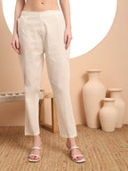 Yufta Off-White Pure Handloom Cotton Weaved Thread Work Kurta Dupatta Pant Set - Distacart
