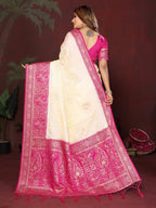 Anaita Off White Zari Butta Work Satin Silk Saree With Blouse - Distacart