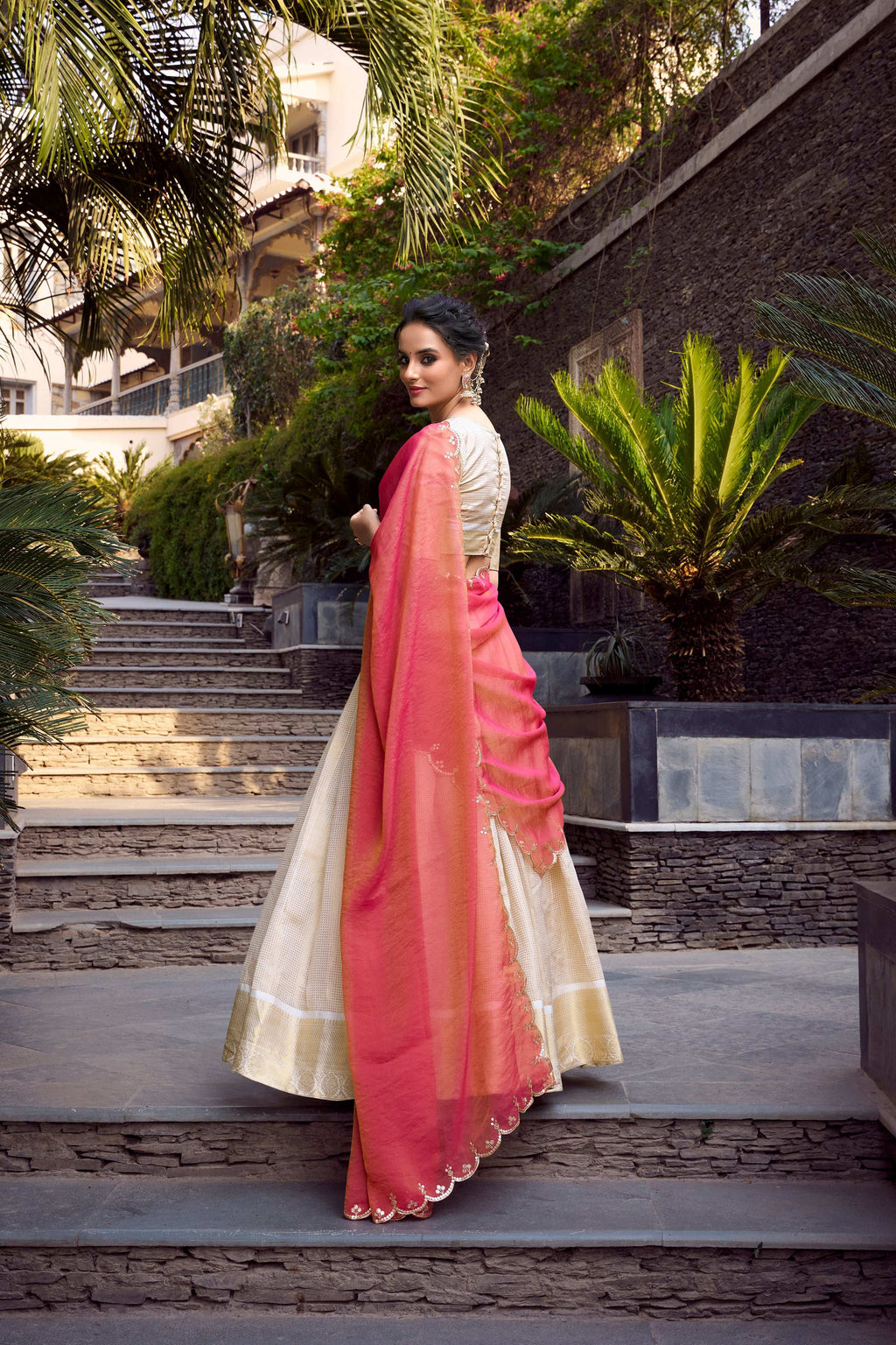 Evanik Off White South Style Jecquard Chex Zari Weaving Work Unstitched Lehenga Choli - Distacart