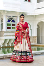 Evanik Off White Traditional Style Tussar Silk Patola Print With Foil Work Unstitched Lehenga Choli - Distacart