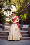 Evanik Off White South Style Jecquard Chex Zari Weaving Work Unstitched Lehenga Choli - Distacart