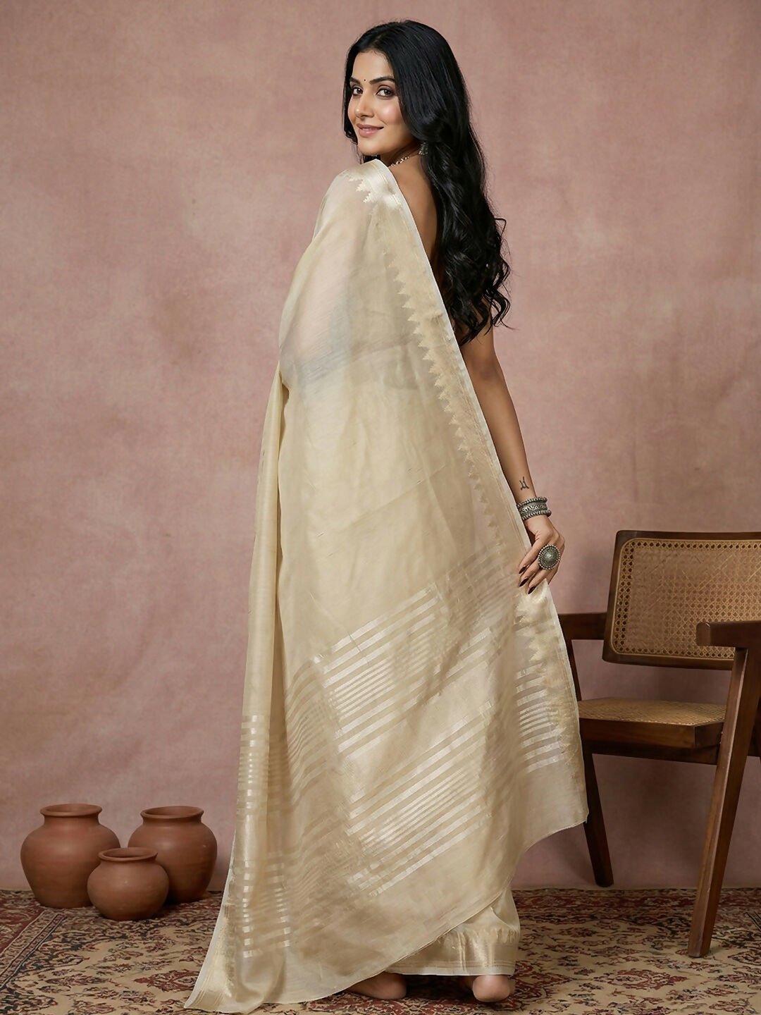 Shree Shyam Fashion Cream Cotton Saree - Distacart