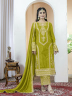 Teeya Creation Pista Green Color Chinnon Silk Embroidery Work Fully Stitched Salwar Suit - Distacart