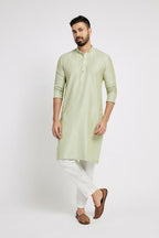 Ethnic India Green Men's Kurta Striped Polyester
