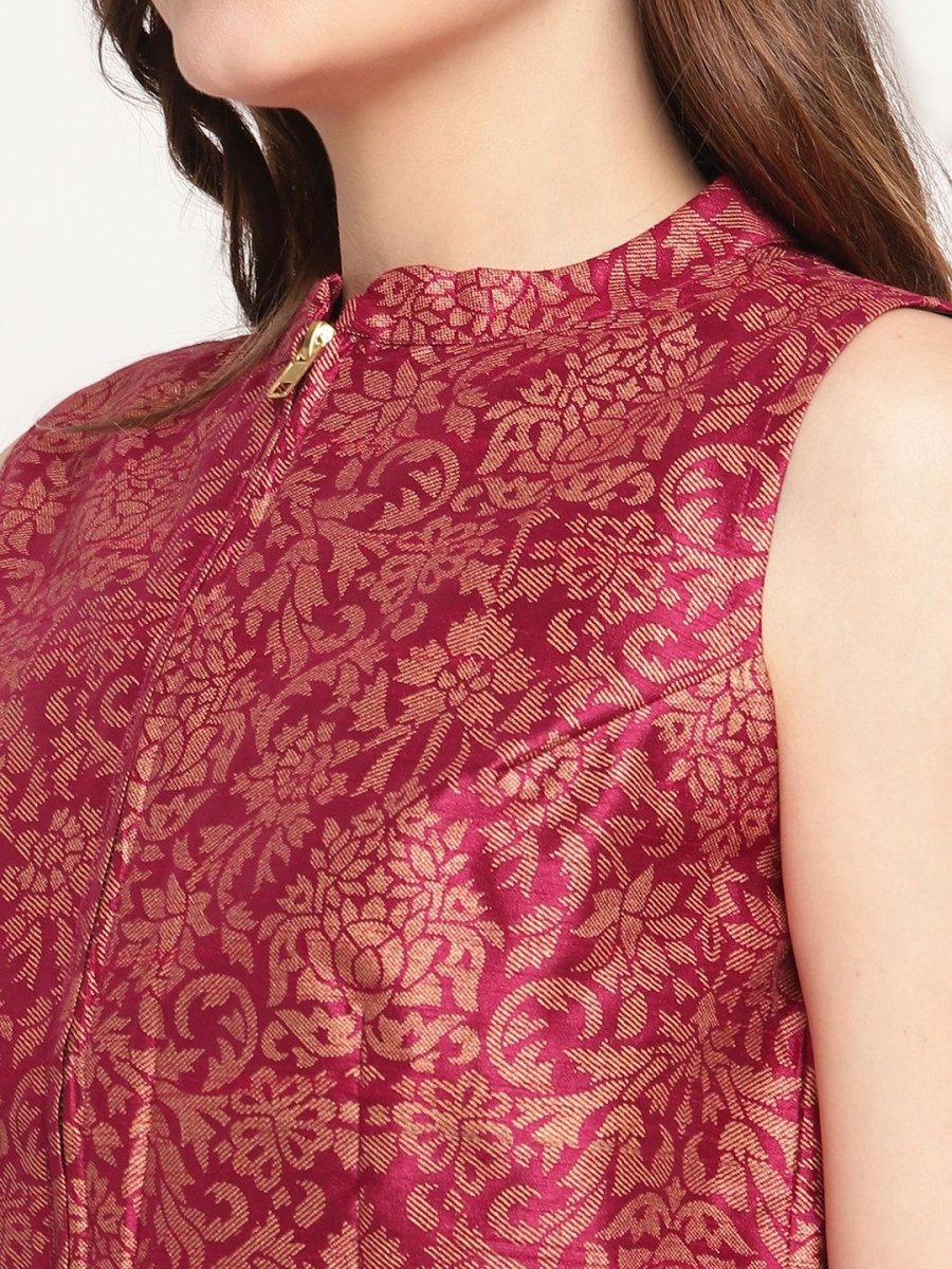 Ahalyaa Women Burgundy Floral Printed Regular Top with Palazzos - Distacart