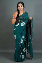 Exclusive Collection Green Pure Cotton Saree With Sunflower Design - Distacart