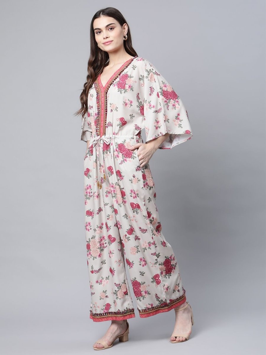 Ahalyaa Womens Beige Crepe Digital Floral Print Jumpsuit - Distacart