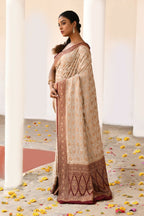 Joban Fashion Crème Crepe Chiffon Pure Handloom Banarasi Silk Saree
