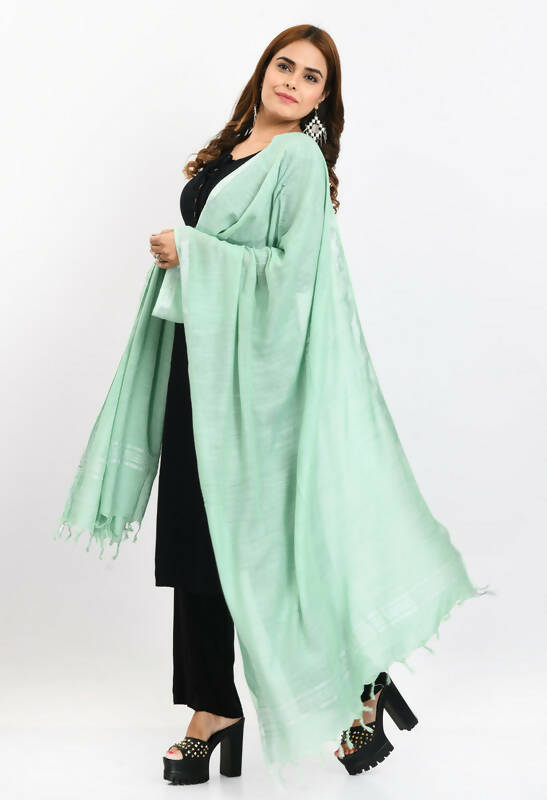 Mominos Fashion Moeza Women's Linen Cotton Silver Border Pista Green Dupatta - Distacart