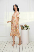 Myshka Women Multi-Abstract Rayon A-Line V-Neck Dress - Distacart