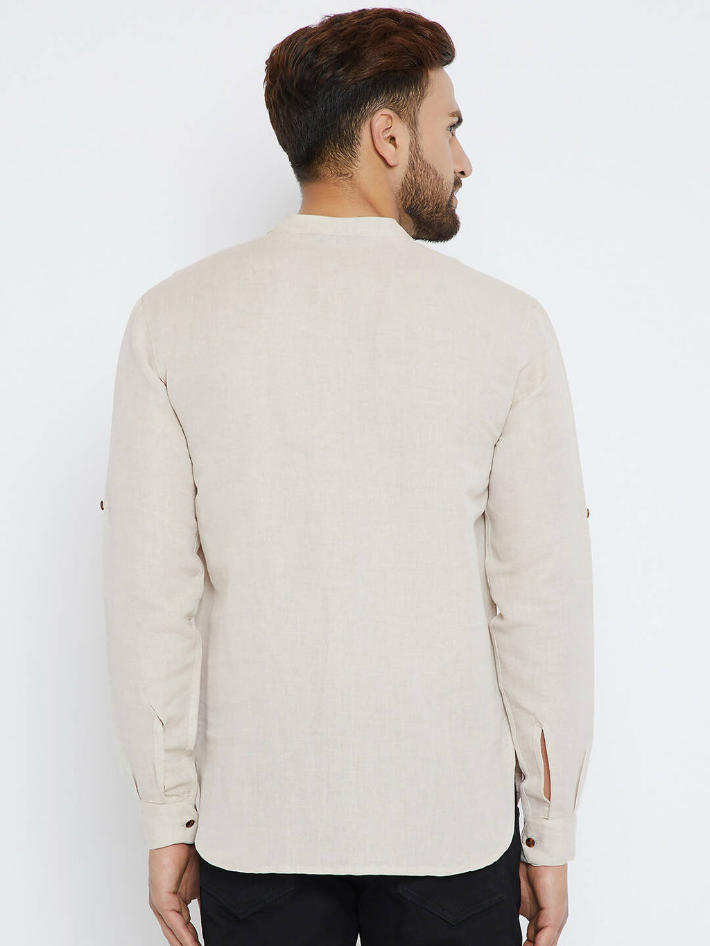 Even Apparels Beige Linen Linen Men's Kurta With Band Collar - Distacart
