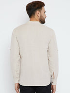 Even Apparels Beige Linen Linen Men's Kurta With Band Collar - Distacart