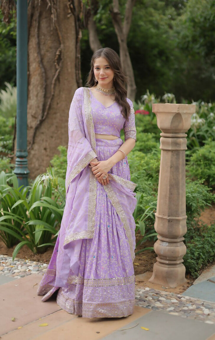 Lorenvalley Lavender Pure Viscose Jacquard with Golden Embroidered Sequins work Lehenga Choli