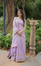 Lorenvalley Lavender Pure Viscose Jacquard with Golden Embroidered Sequins work Lehenga Choli