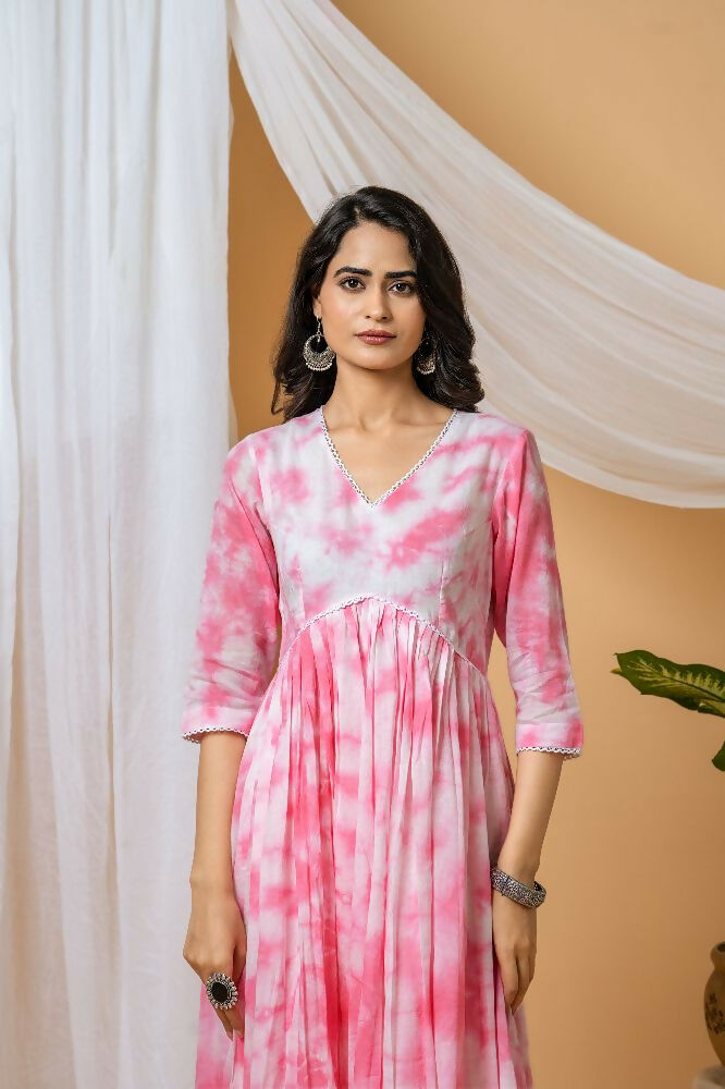 Joban Fashion Pink Tie & Dye Kurta Pant Set - Distacart