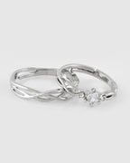 VOJ Stainless Steel Cubic Zirconia Silver Plated Adjustable Ring Set for Couple