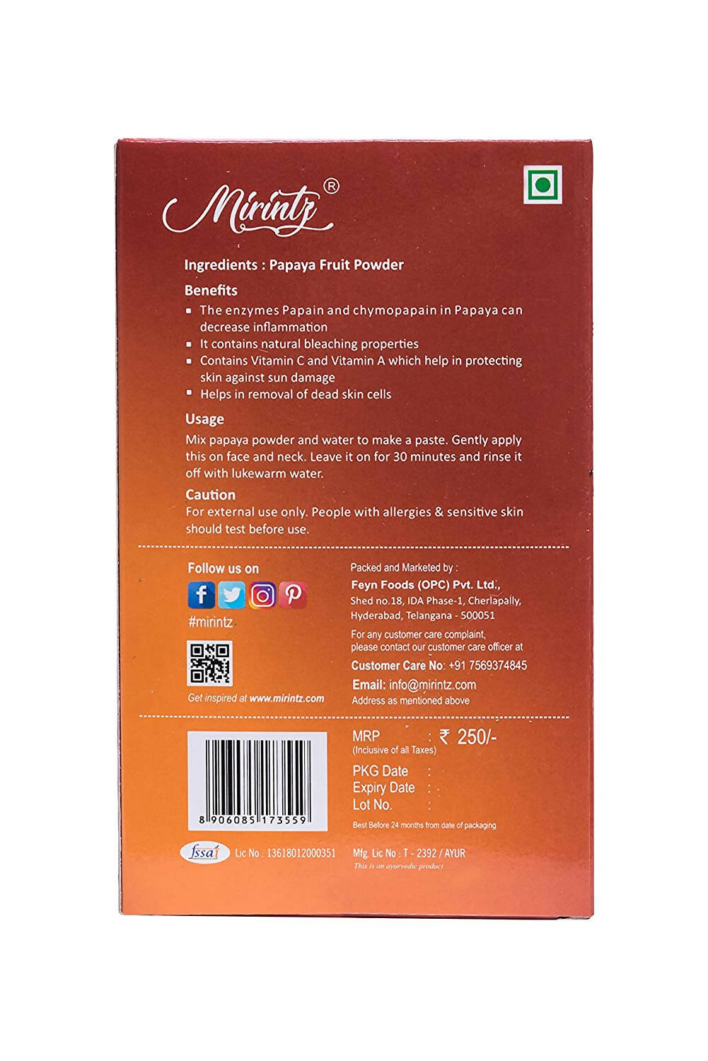 Mirintz Papaya Fruit Powder For Face