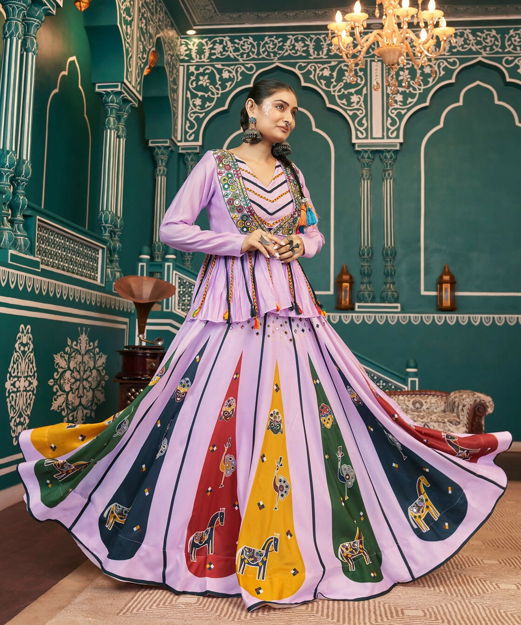 AI Fashion Lavender Poly Maska Silk Designer Navratri Lehenga Choli Collection