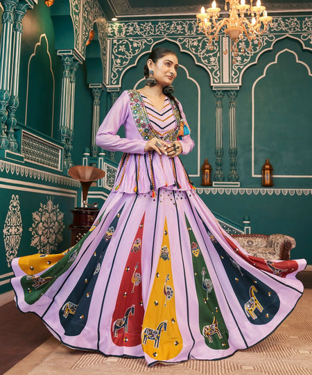 AI Fashion Lavender Poly Maska Silk Designer Navratri Lehenga Choli Collection