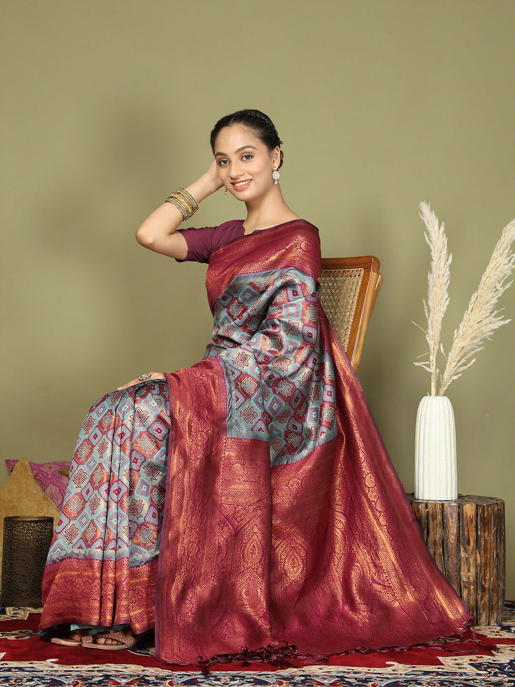 Shree Shyam Fashion Lichi Silk Teal Saree - Distacart