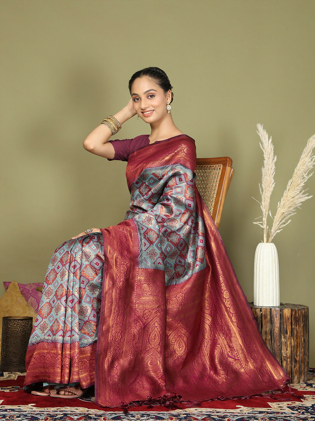 Shree Shyam Fashion Lichi Silk Teal Saree - Distacart