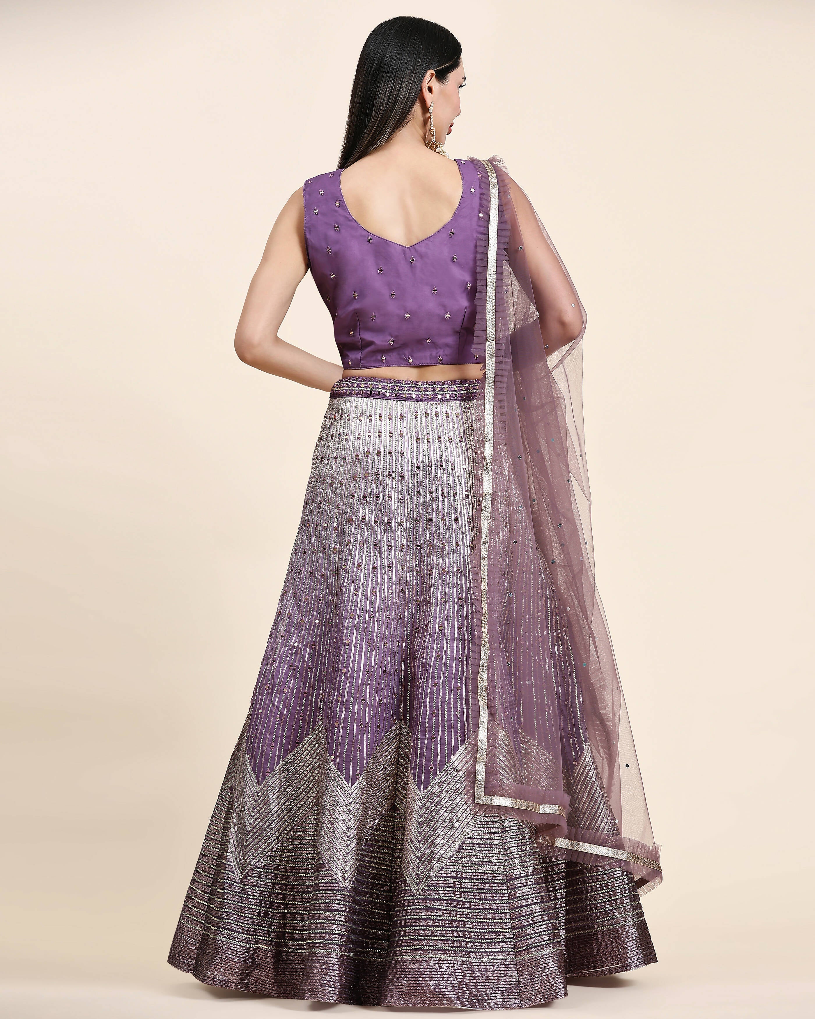 Lavender Organza Mirror With Coding Work Lehenga Choli with Dupatta - Tanya