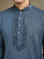 Vastranavya Blue Grey Exclusive Viscose Rayon Festival Wear Real Mirror Work Kurta with Dupatta