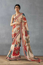 Beige Bright Moss Designer Digital Printed Party Wear Saree - Be Verly