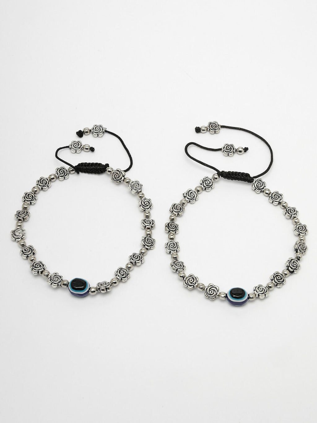 NVR Women's Evil Eye Black Silver Plated Adjustable Anklets - Distacart