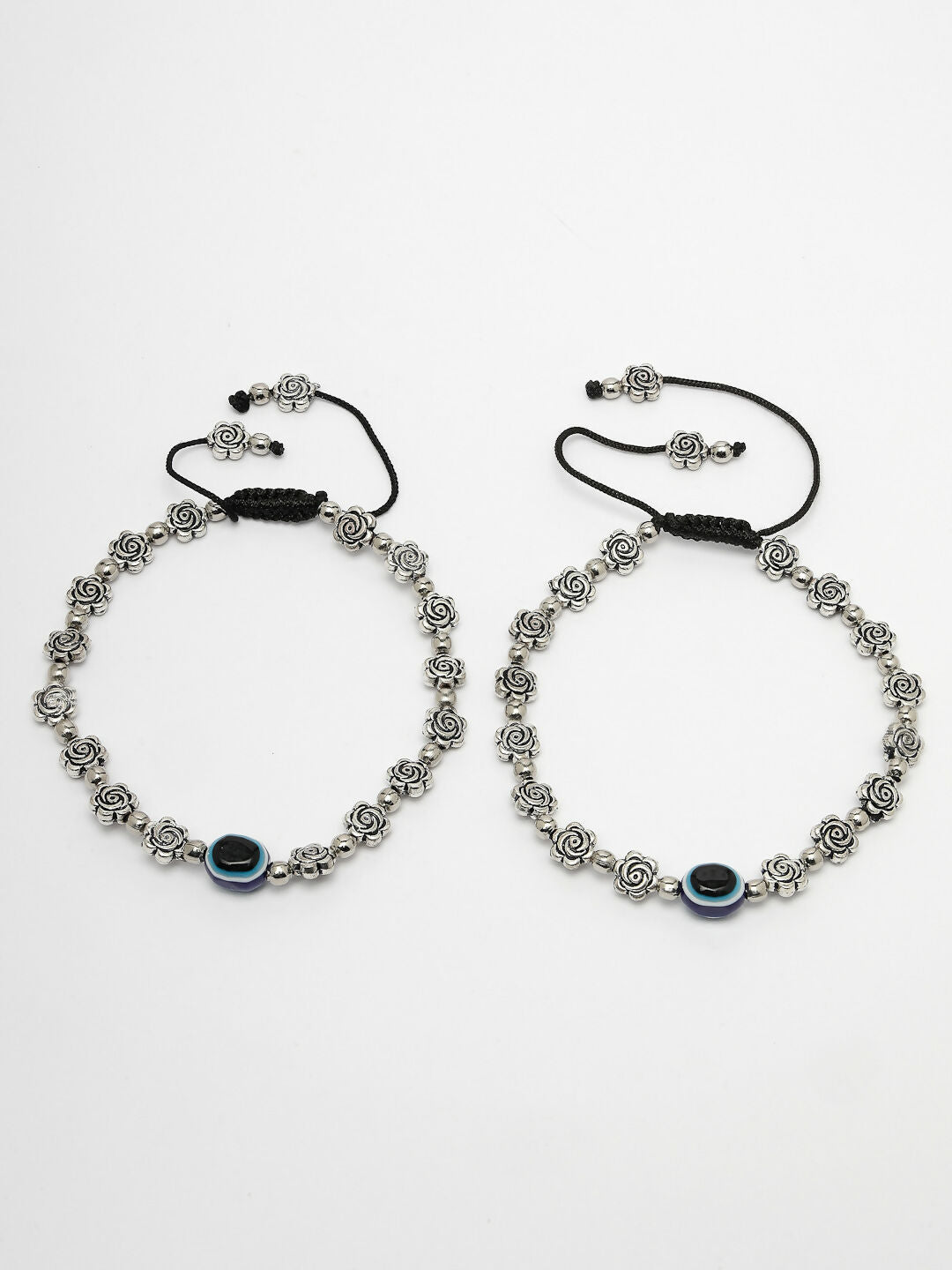 NVR Women's Evil Eye Black Silver Plated Adjustable Anklets - Distacart