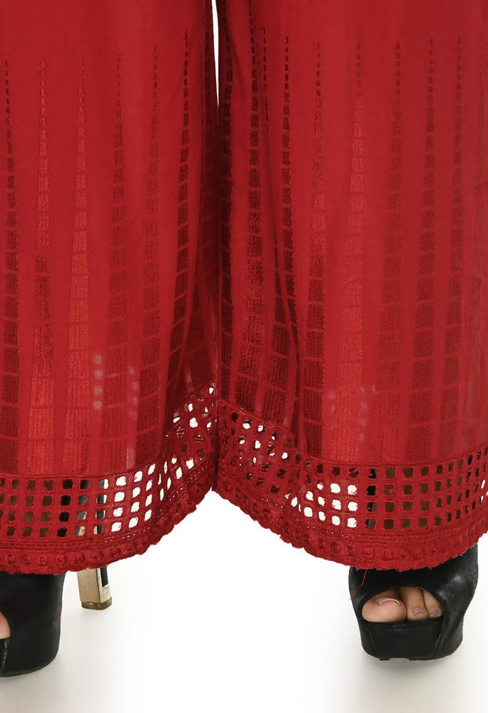 Mominos Fashion Moeza Reyon Cotton Maroon Color Cut Work Palazzo