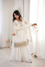 Teeya Creation White Color Soft Crunchy Silk Party Wear Designer Sharara set - Distacart
