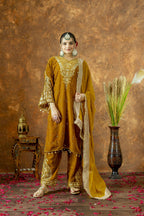 Joban Fashion Mustard Gold Velvet Embroidery Kurta Set - Distacart