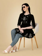 Jyoti Fashion Women's Black Viscose Rayon Embroidered Casual Top