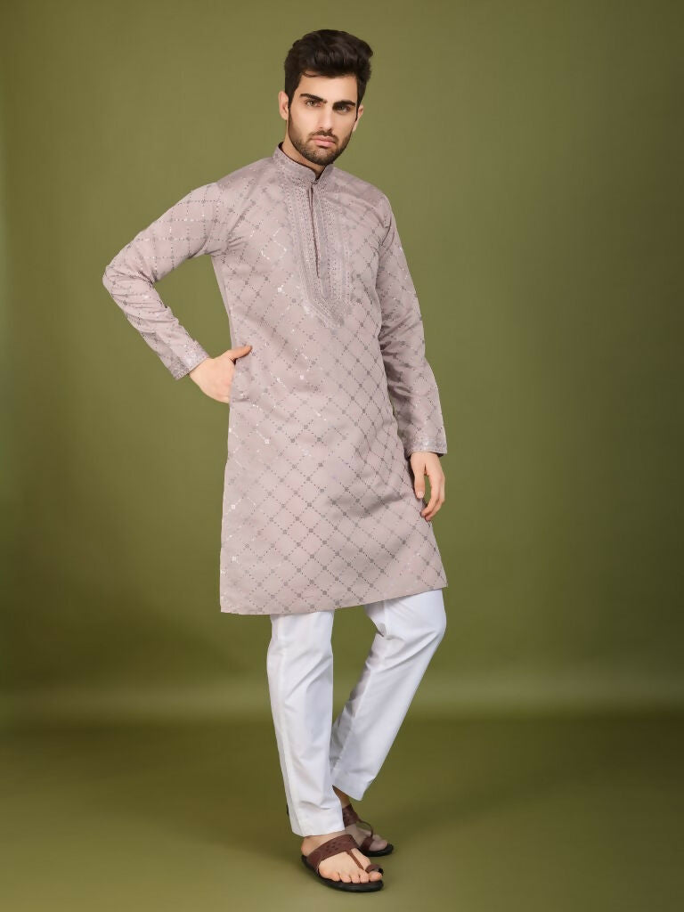 Vastranavya Ivory Exclusive Festival Wear Viscose Silk Thread with Sequence Embroidered Work Kurta with Dupatta