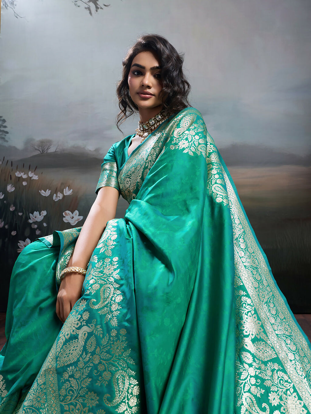Shree Shyam Fashion Rama Silk Blend Saree - Distacart