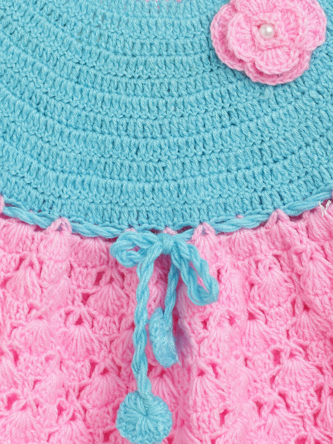 ChutPut Hand knitted Crochet BubbleGum Wool Dress For Baby Girls - Pink