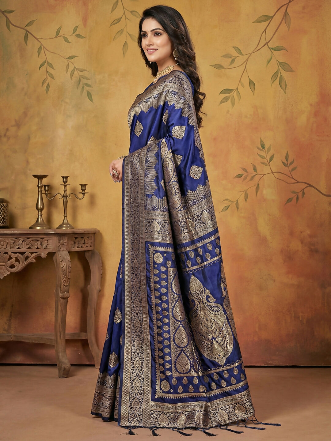 Shree Shyam Fashion Navy Blue Silk Blend Saree - Distacart