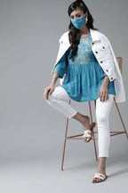 Juniper Women Skyblue Rayon Slub Polka Print Peplum Tunic - Distacart