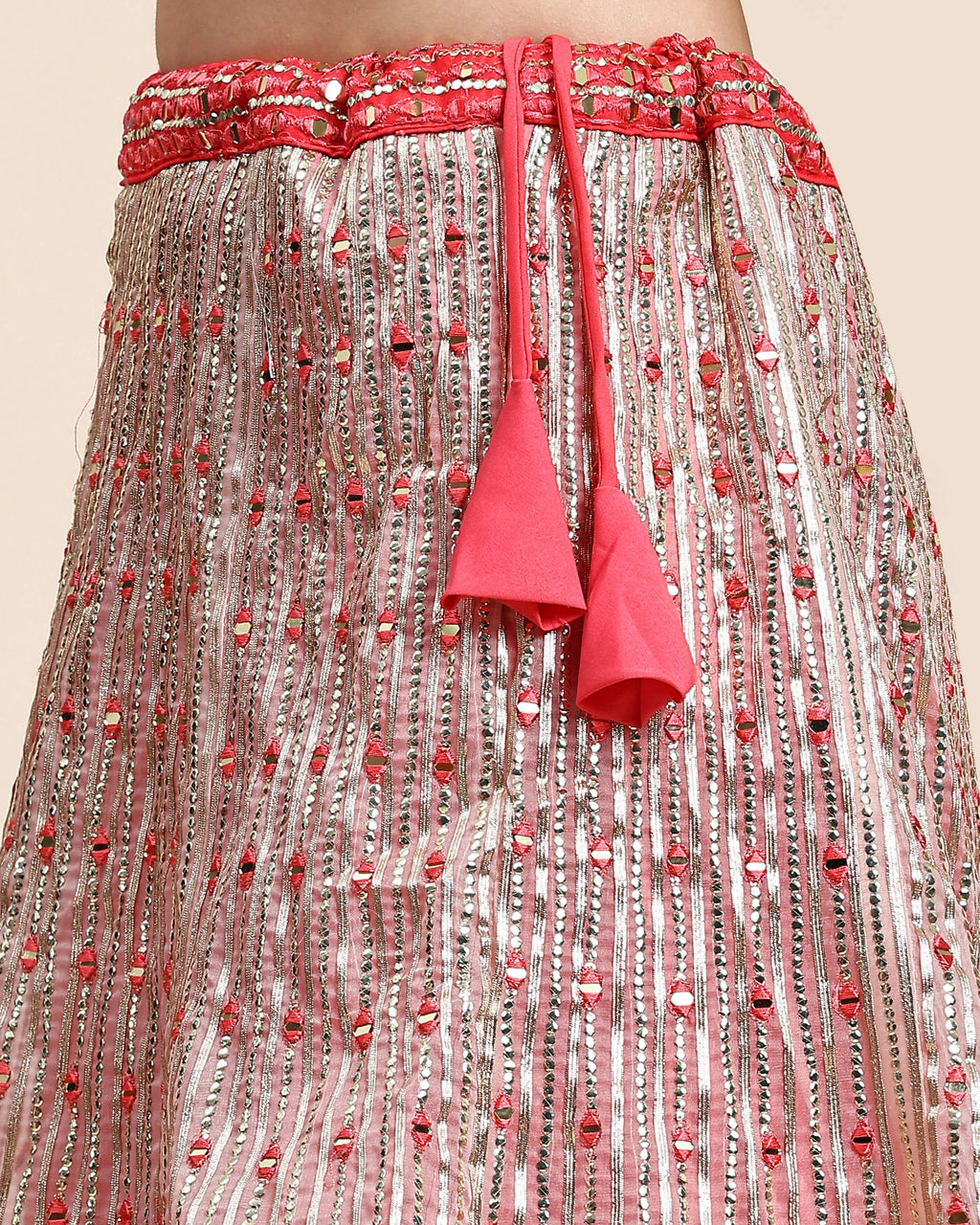 Red Organza Mirror With Coding Work Lehenga Choli with Dupatta - Tanya