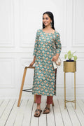 Myshka Multi Floral Cotton Straight Round Neck Women Kurtas - Distacart